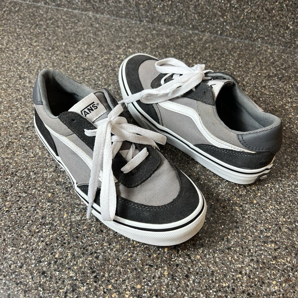 Vans Off The Wall Big Kid Youth Sz 3 Suede Canvas Gray White Lace Up Low Sneaker